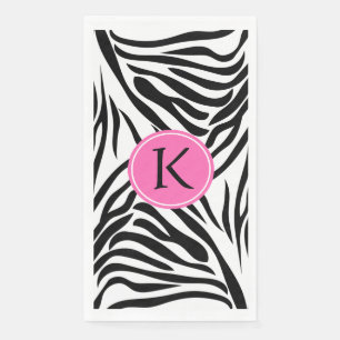 Schwarz-Weiß-Zebra-Monogramm-Druck mit Hot-Rosa Serviette