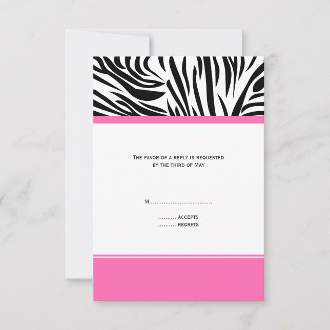 Schwarz-Weiß-Zebra-Monogramm-Druck und Hot-Pink RSVP Karte (Vorderseite)