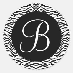 Schwarz-Weiß-Zebra-Monogramm-Hochzeit V02 Runder Aufkleber