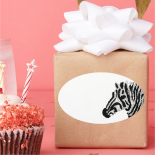 Schwarz-Weiß-Zebra Ovaler Aufkleber