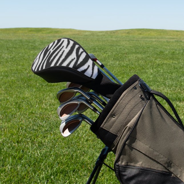 Schwarz-Weiß-Zebra-Pelz-Druckmuster Golf Headcover (In SItu)