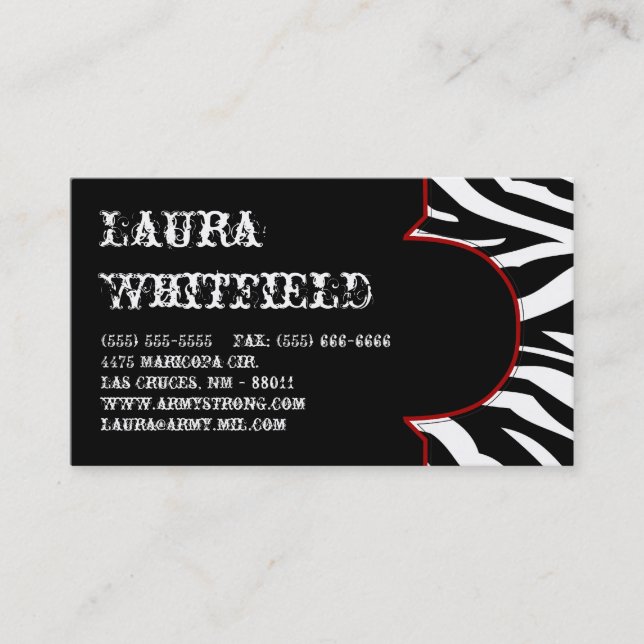Schwarz-Weiß-Zebra Print Animal Business Card Visitenkarte (Vorderseite)