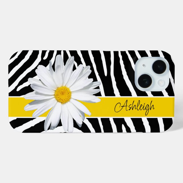 Schwarz, Weiß Zebra Print, Daisy Blume Case-Mate iPhone Hülle (Rückseite (Horizontal))