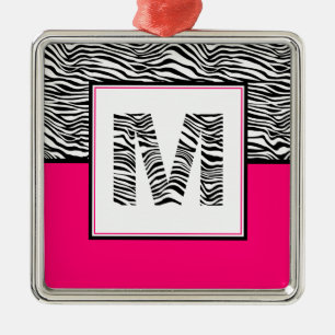 Schwarz/Weiß #Zebra Print Monogram Heiß rosa Ornament Aus Metall