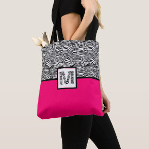 Schwarz-Weiß-Zebra-Print-Monogramm Heiß rosa