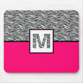 Schwarz-Weiß-Zebra-Print-Monogramm | Heiß rosa Mousepad
