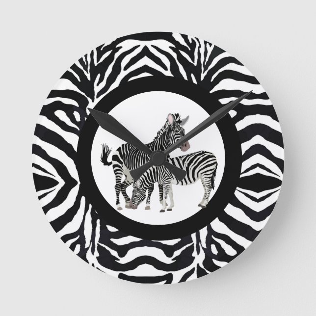 Schwarz-Weiß-Zebra-Rundwand-Uhr Runde Wanduhr (Vorderseite)