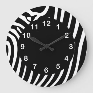 Schwarz Weiß Zebra Streifen Animal Print Große Wanduhr