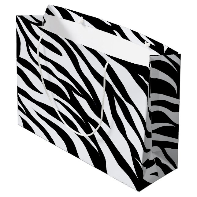 Schwarz-Weiß Zebra Streifen Muster Geschenktasche Große Geschenktüte (Rückseite Schrägansicht)