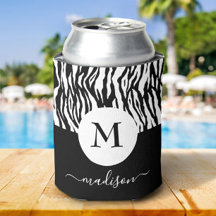 Schwarz Weiß Zebra Tierdruck Monogramm Name Chic Dosenkühler
