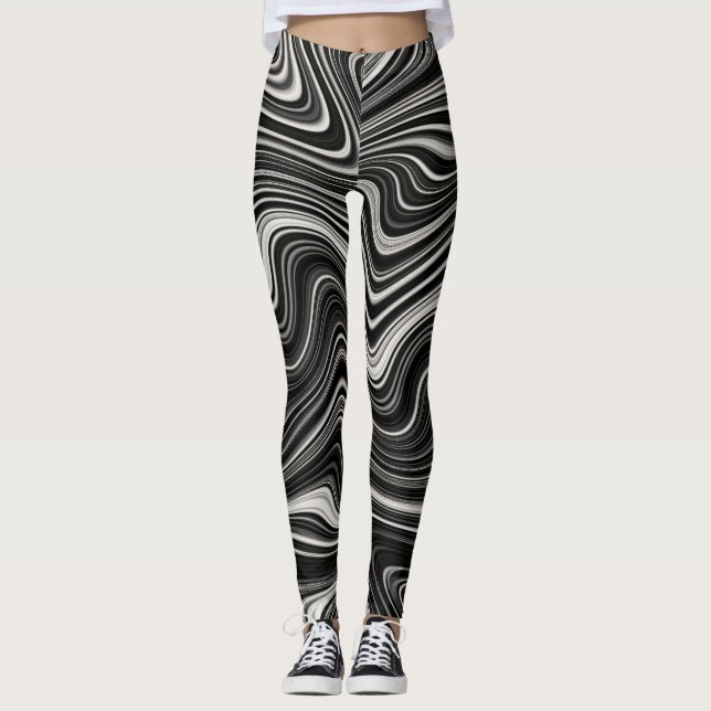 Schwarz-Weiß-Zebra-Wavy-Abstraktion Leggings (Vorderseite)