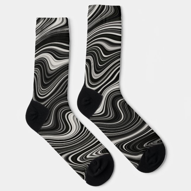 Schwarz-Weiß-Zebra-Wavy-Abstraktion Socken (Rechts)