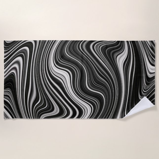 Schwarz-Weiß-Zebra-Wavy-Abstraktion Strandtuch (Vorderseite)