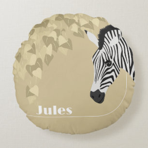 Schwarz-weiß Zebra Yellow Green Ivy Name Rundes Kissen