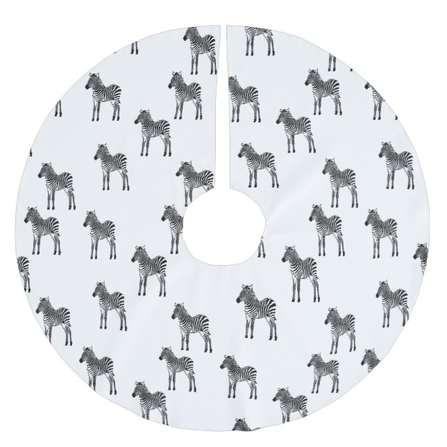 Schwarz-weiß Zebras Weihnachten Polyester Weihnachtsbaumdecke (Vorderseite)