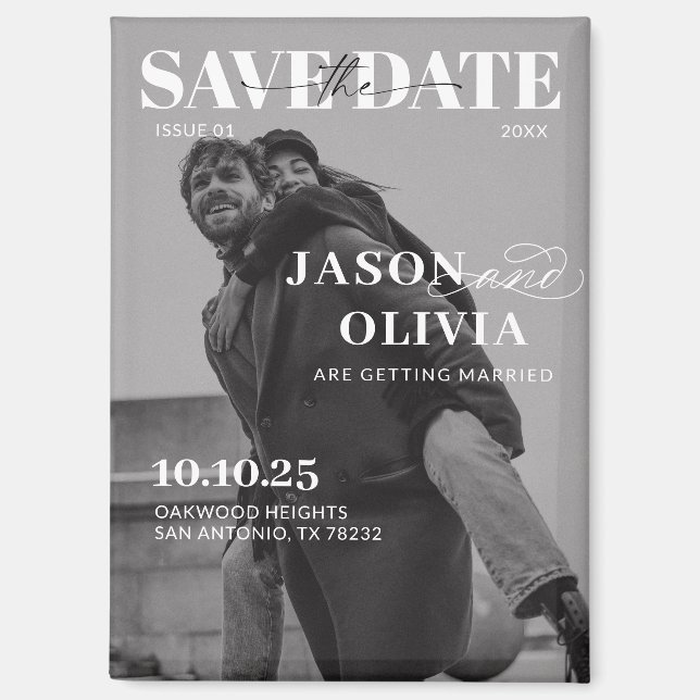 Schwarz-Weiß-Zeitschrift Cover Foto Hochzeit Magnet (Vorderseite)