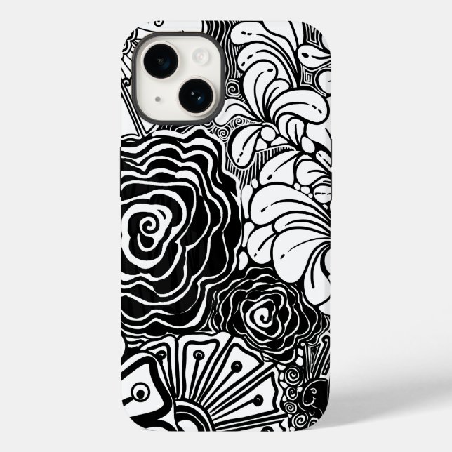 Schwarz-Weiß-Zen-Blumen Gemustert Zeichnend Case-Mate iPhone Hülle (Rückseite)
