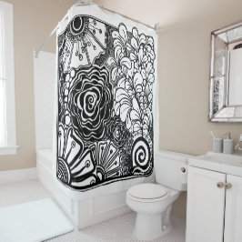 Schwarz-Weiß-Zen-Blumen Gemustert Zeichnend Duschvorhang