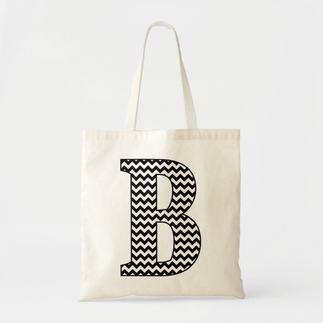Schwarz-Weiß-Zickzack "B"-Monogramm-Totbeutel Tragetasche (Vorne)