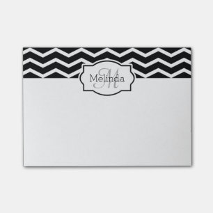 Schwarz-Weiß-Zickzack Bezeichnung Mit Monogramm Post-it Klebezettel