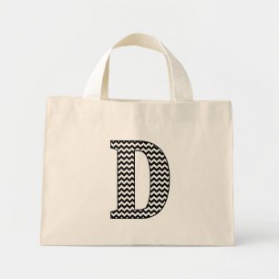 Schwarz-Weiß-Zickzack "D" Monogramm Totbeutel. Mini Stoffbeutel