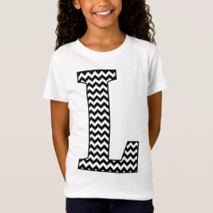 Schwarz-Weiß-Zickzack-L-Monogramm-Girl-T - Shirt