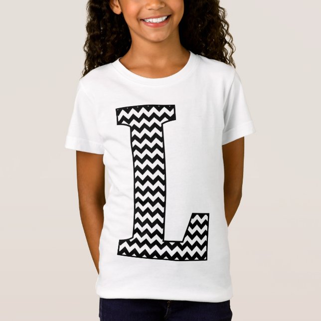 Schwarz-Weiß-Zickzack-L-Monogramm-Girl-T - Shirt (Vorderseite)