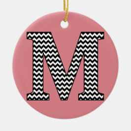 Schwarz-Weiß-Zickzack m Monogramm-Ornament Keramikornament