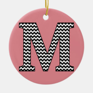 Schwarz-Weiß-Zickzack m Monogramm-Ornament Keramikornament