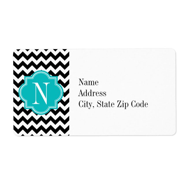 Schwarz-Weiß-Zickzack mit Aquamariner Monogramm (Vorne)