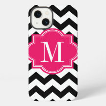 Schwarz-Weiß-Zickzack mit Hot-Pink-Monogramm