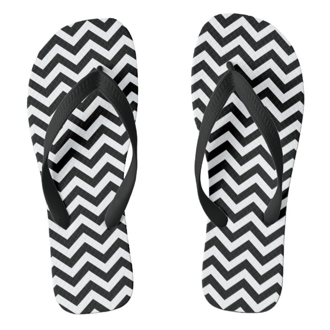 Schwarz-Weiß-Zickzack Muster Flip Flops (Fußbett)