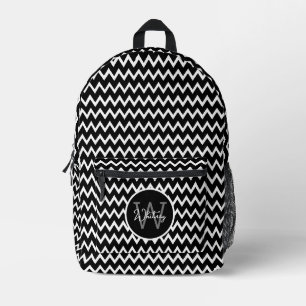 Schwarz-Weiß-Zickzack Muster Mit Monogramm Bedruckter Rucksack