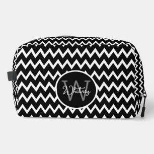 Schwarz-Weiß-Zickzack Muster Mit Monogramm groß Waschbeutel