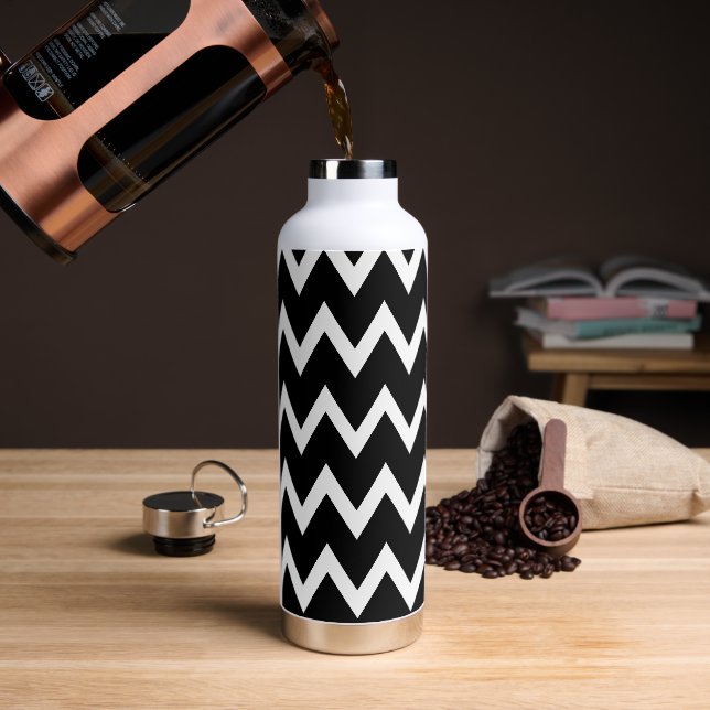 Schwarz-Weiß-Zickzack Muster Trinkflasche (Kaffee)