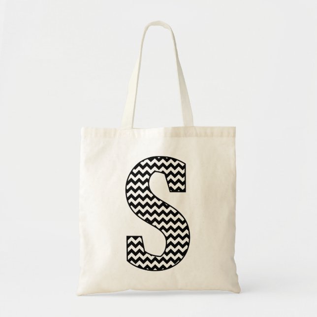 Schwarz-Weiß-Zickzack S-Monogramm-Totbeutel Tragetasche (Vorne)