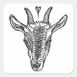 Schwarz-Weiß-Ziege-Linie Portrait mit Herz Quadratischer Aufkleber