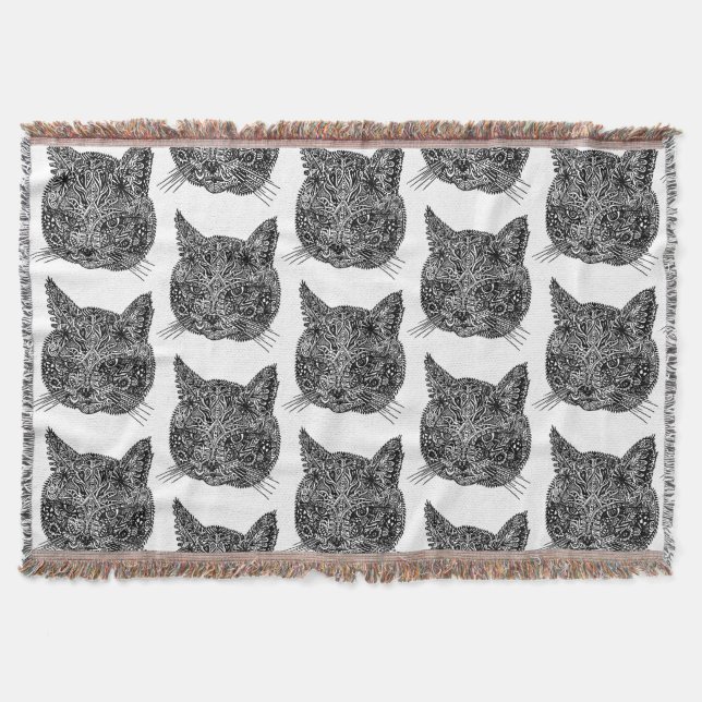 Schwarz-Weiß-Zierkatzen-Portrait Decke (Vorderseite)