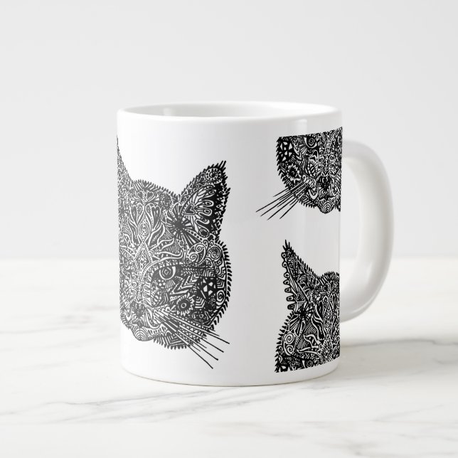 Schwarz-Weiß-Zierkatzen-Portrait Jumbo-Tasse (Vorderseite Rechts)