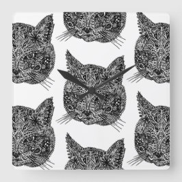 Schwarz-Weiß-Zierkatzen-Portrait Quadratische Wanduhr