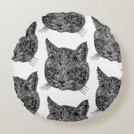 Schwarz-Weiß-Zierkatzen-Portrait Rundes Kissen