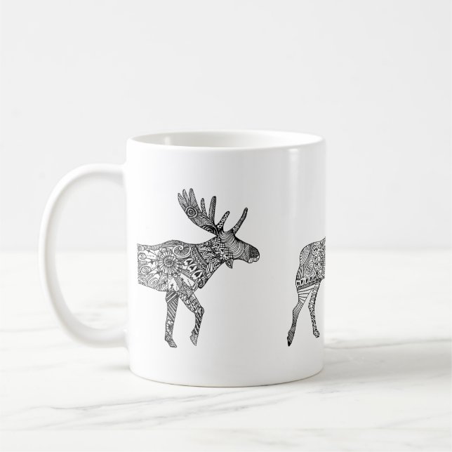 Schwarz-Weiß-Zierwandern Elche Silhouette Kaffeetasse (Links)
