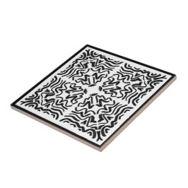 Schwarz-Weiß Zig Zag Wavy Muster Abstrakte Kunst Fliese