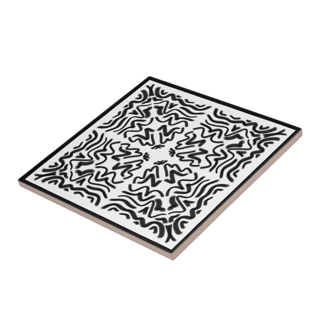 Schwarz-Weiß Zig Zag Wavy Muster Abstrakte Kunst Fliese (Seite)