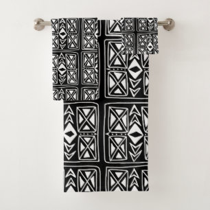 Schwarz/Weiß Zigzag Geometrisches Boho Muster Badhandtuch Set