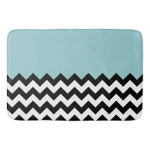 Schwarz-Weiß-Zigzag-Muster, Zickzack, blau Badematte
