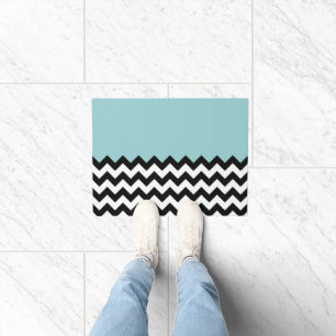 Schwarz-Weiß-Zigzag-Muster, Zickzack, blau Fußmatte