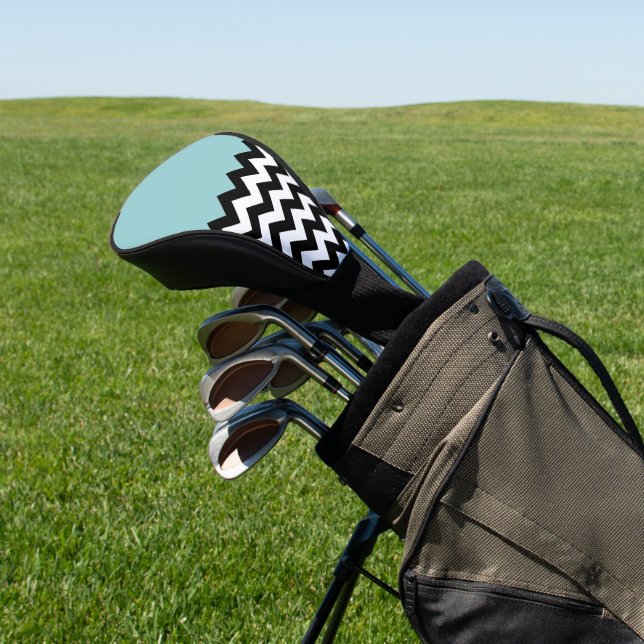 Schwarz-Weiß-Zigzag-Muster, Zickzack, blau Golf Headcover (In SItu)