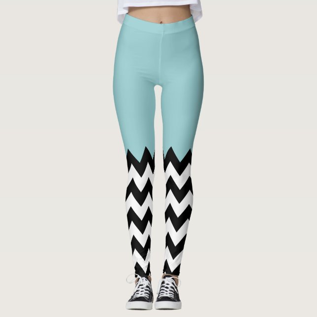 Schwarz-Weiß-Zigzag-Muster, Zickzack, blau Leggings (Vorderseite)