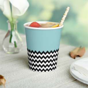 Schwarz-Weiß-Zigzag-Muster, Zickzack, blau Pappbecher